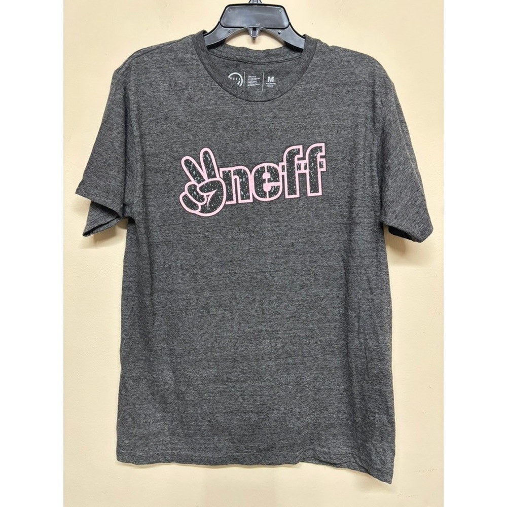 Neff Peace Sign Graphic T Shirt‎ Gray Pink Logo Short Sleeve Mens Medium